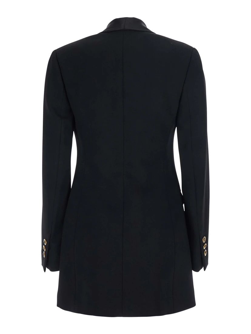Black Jacket with lapels and crystal details and logo in Wool Women