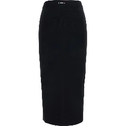 Black Skirt with front slit and logo lettering on the back in stretch viscose for women