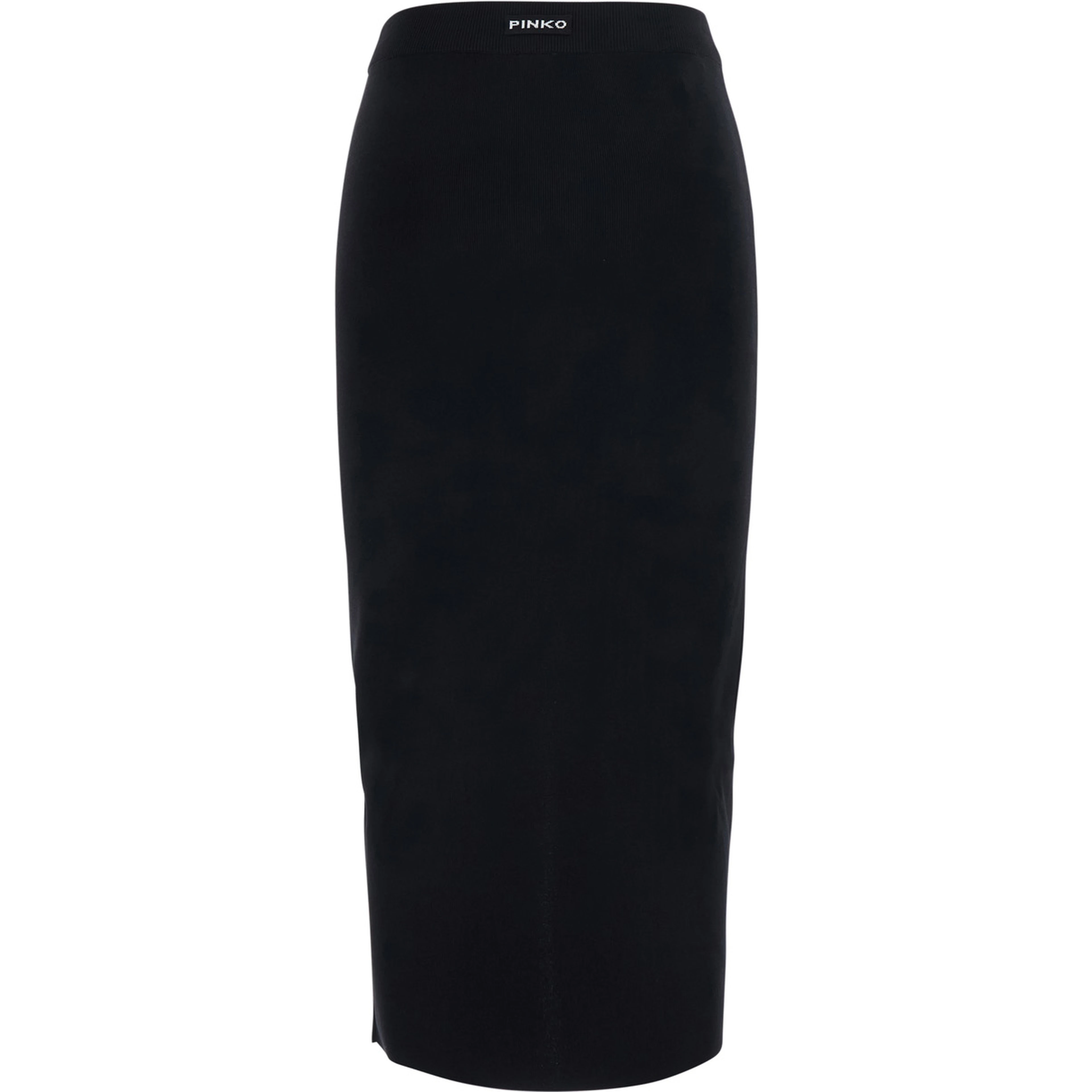 Black Skirt with front slit and logo lettering on the back in stretch viscose for women