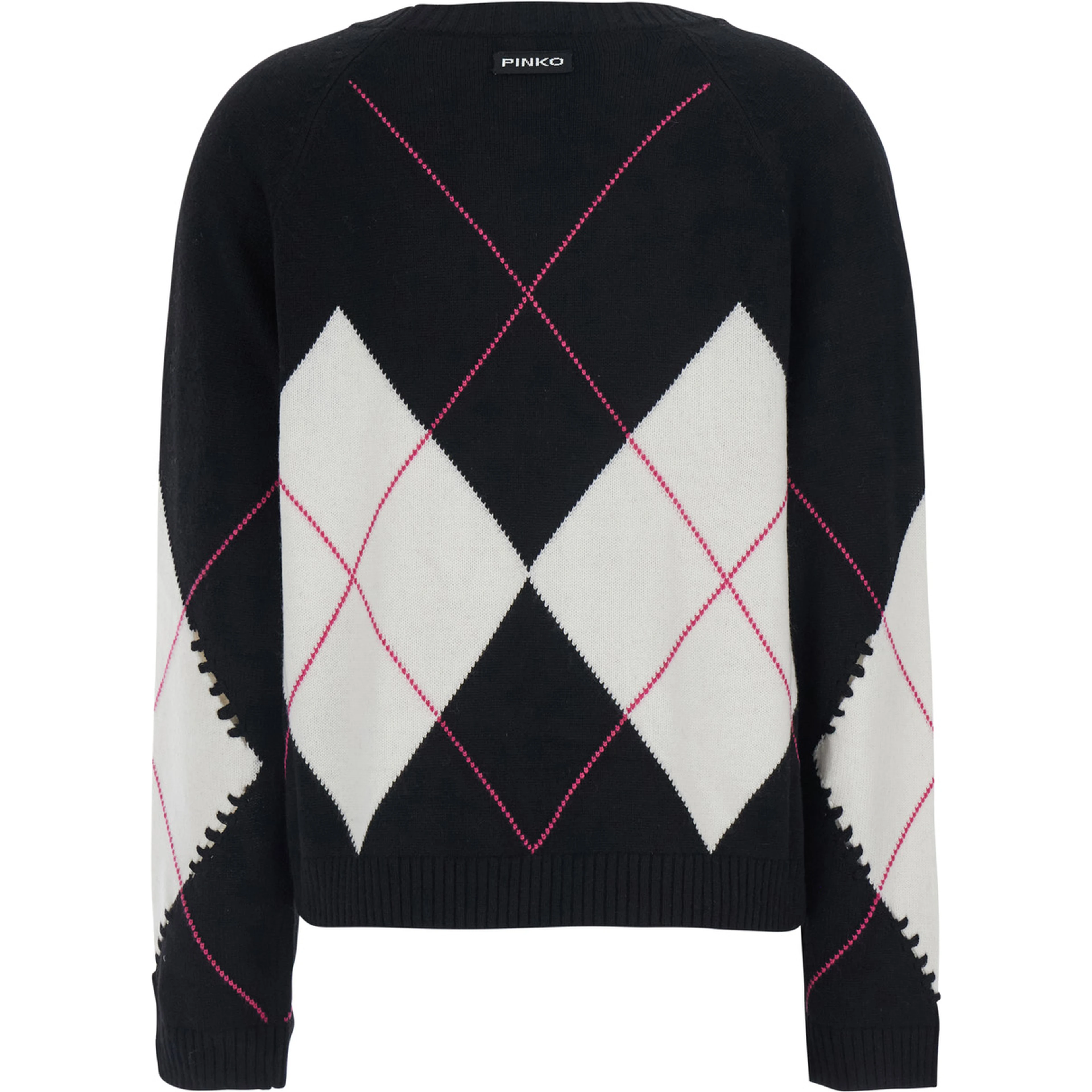 Berna Black Sweater with argyle motif and perforated details in wool and cashmere for women