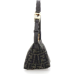 Brown Mini Bag with Adjustable and Removable Shoulder Strap with FF plate in FF Canvas for Women