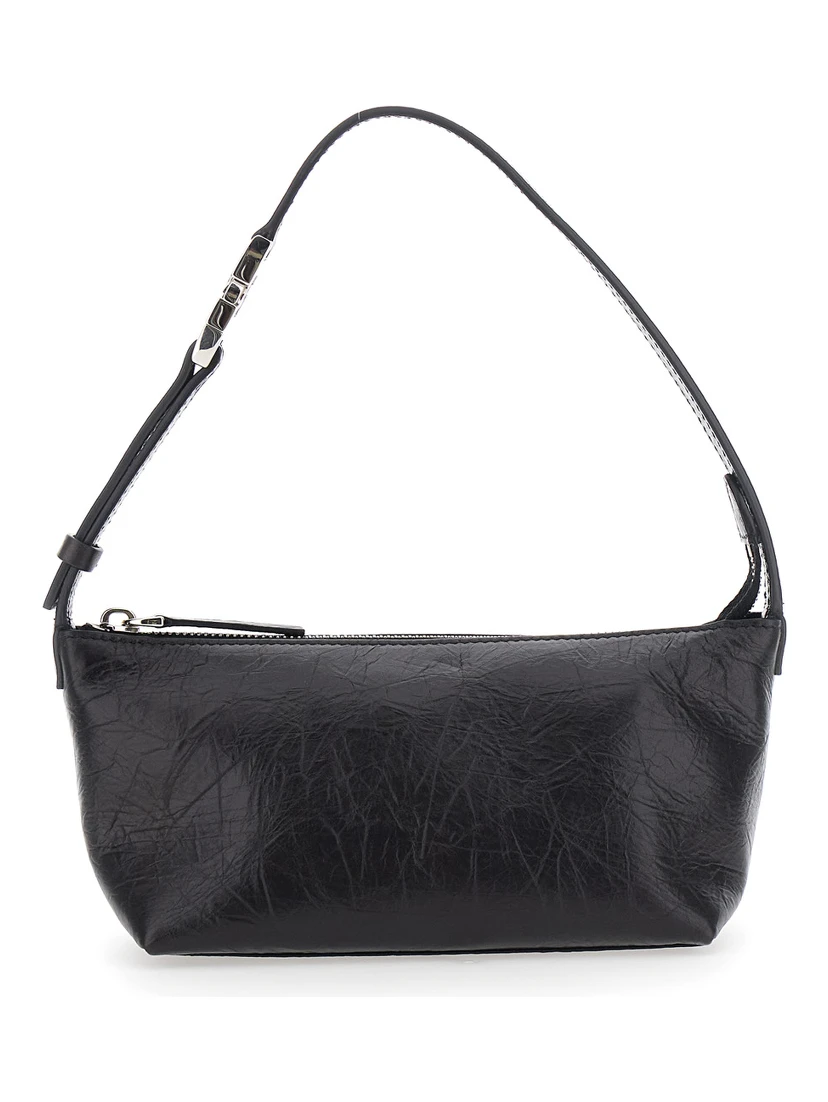 Vanity Black Mini Bag with Adjustable Strap in Leather for Women
