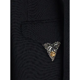 Black Jacket with lapels and crystal details and logo in Wool Women