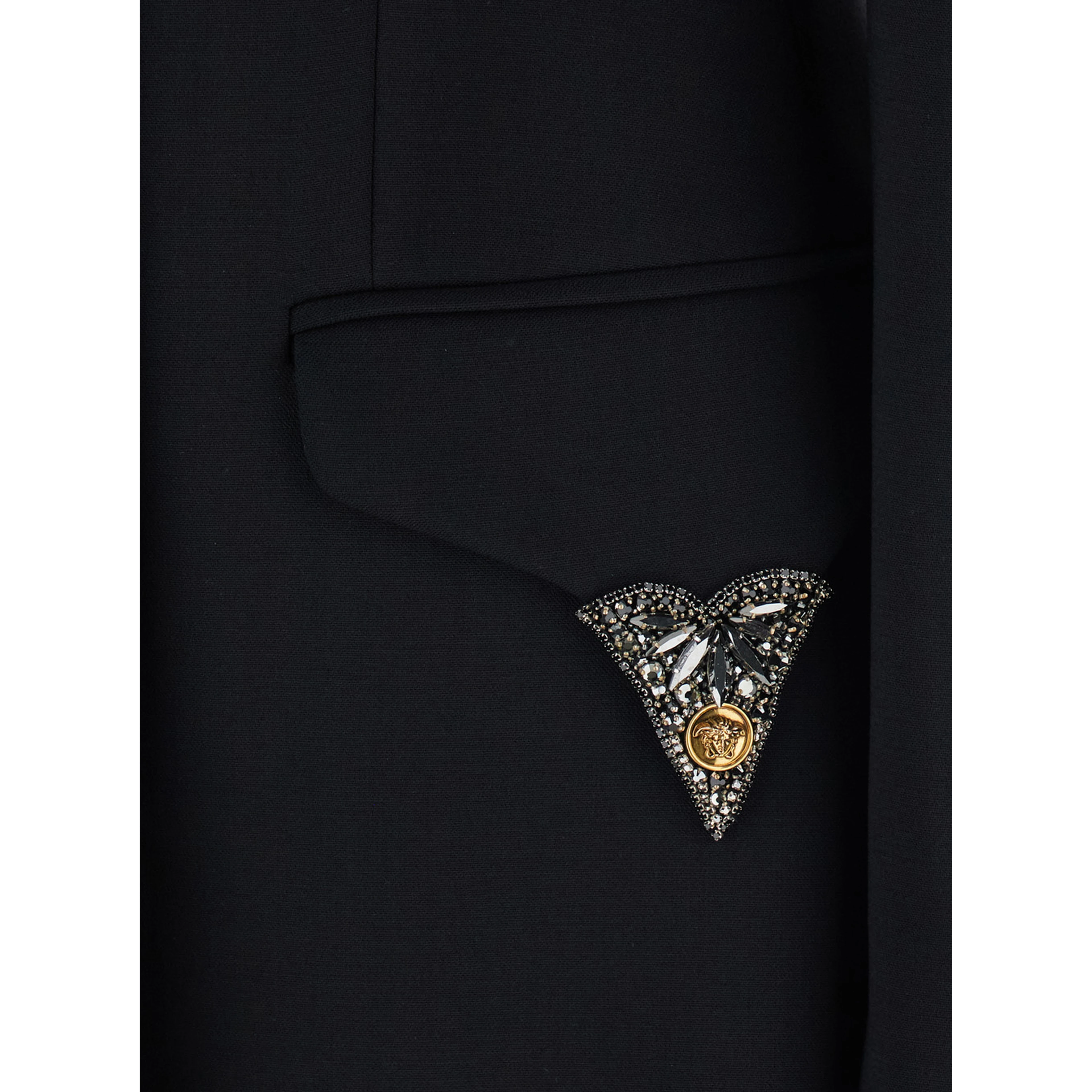 Black Jacket with lapels and crystal details and logo in Wool Women