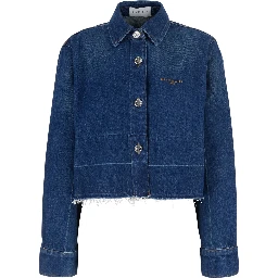 Blue Jacket with classic collar and logo lettering on the front in denim for women