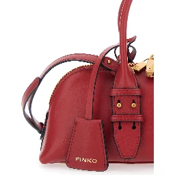 Bowling Horizontal Red Handbag with adjustable and removable shoulder strap and Love Birds plate on the front in leather for women