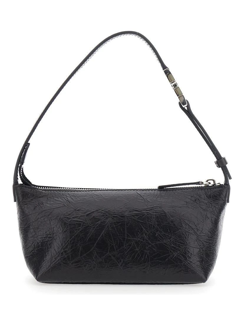 Vanity Black Mini Bag with Adjustable Strap in Leather for Women