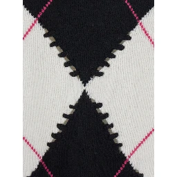 Berna Black Sweater with argyle motif and perforated details in wool and cashmere for women