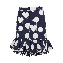 La Jupe Cabana Blue skirt with Hearts Polka Dot Motif and Fringed Hem in Cotton Woman