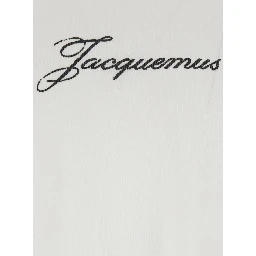 Le T-Shirt Jacquemus White Crew Neck T-Shirt with Logo Lettering on the Front in Cotton Blend for Men