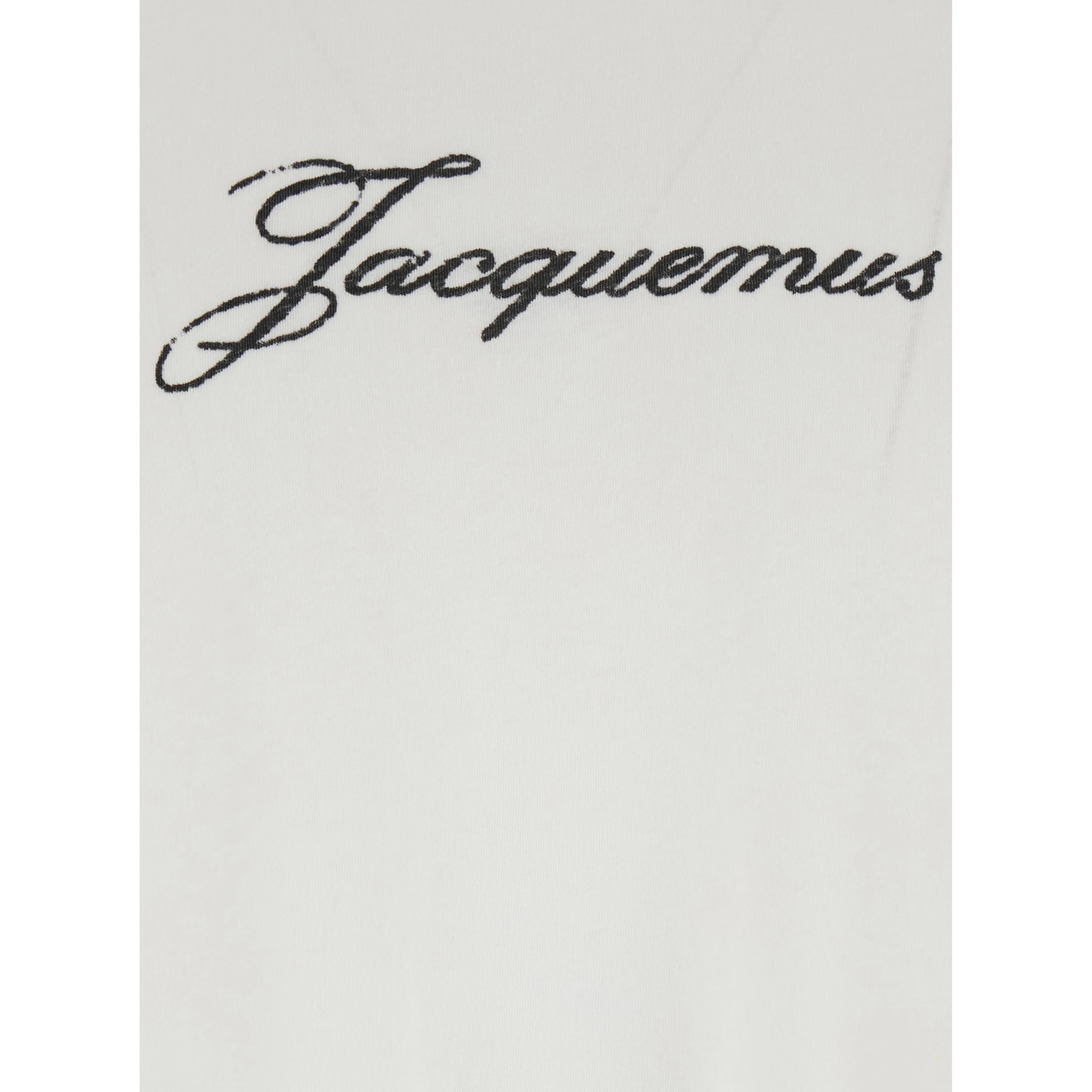 Le T-Shirt Jacquemus White Crew Neck T-Shirt with Logo Lettering on the Front in Cotton Blend for Men