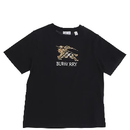 Crew Neck T-Shirt with Logo Lettering and EKD Embroidery on the Front in Black Cotton Boy