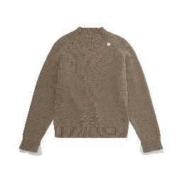 Beige Crewneck Sweater with Ribbed Trims and Logo Plate on the Front in Blend Wool and Cotton Girl