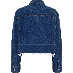 Blue Jacket with classic collar and logo lettering on the front in denim for women