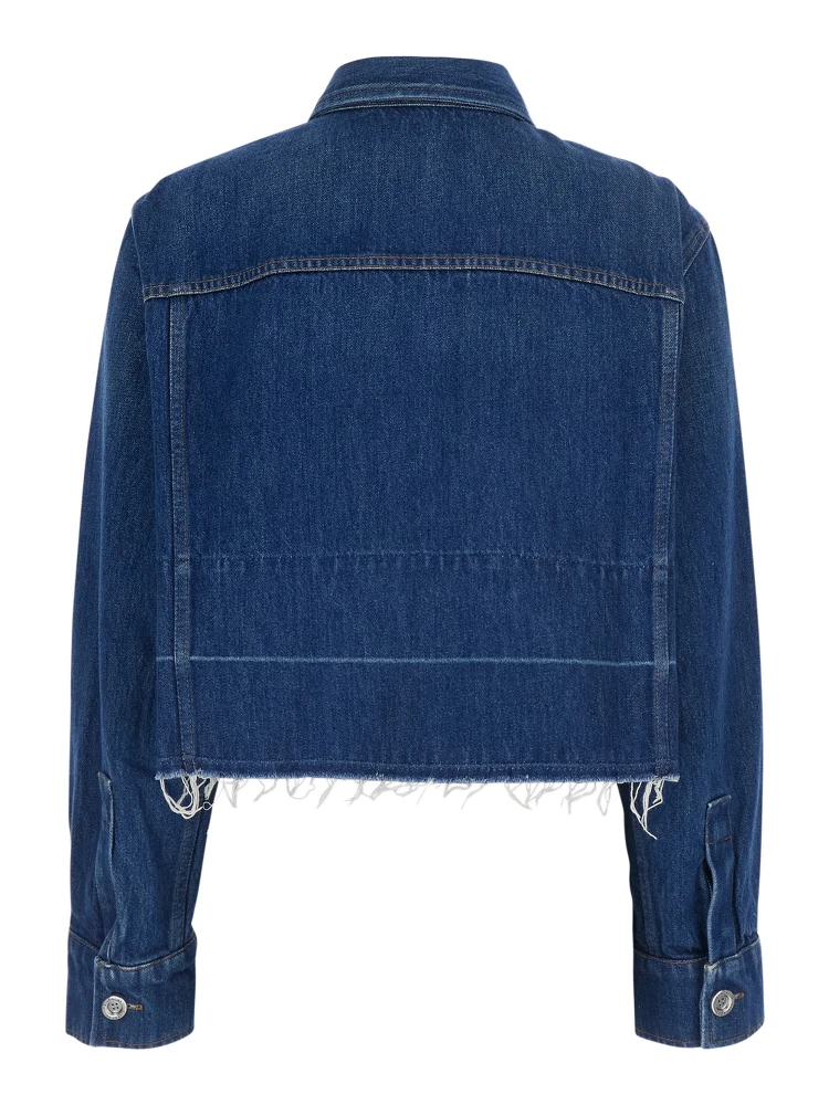 Blue Jacket with classic collar and logo lettering on the front in denim for women alternative