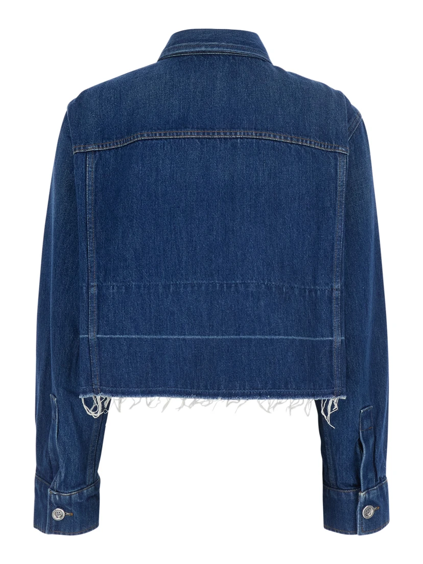 Blue Jacket with classic collar and logo lettering on the front in denim for women