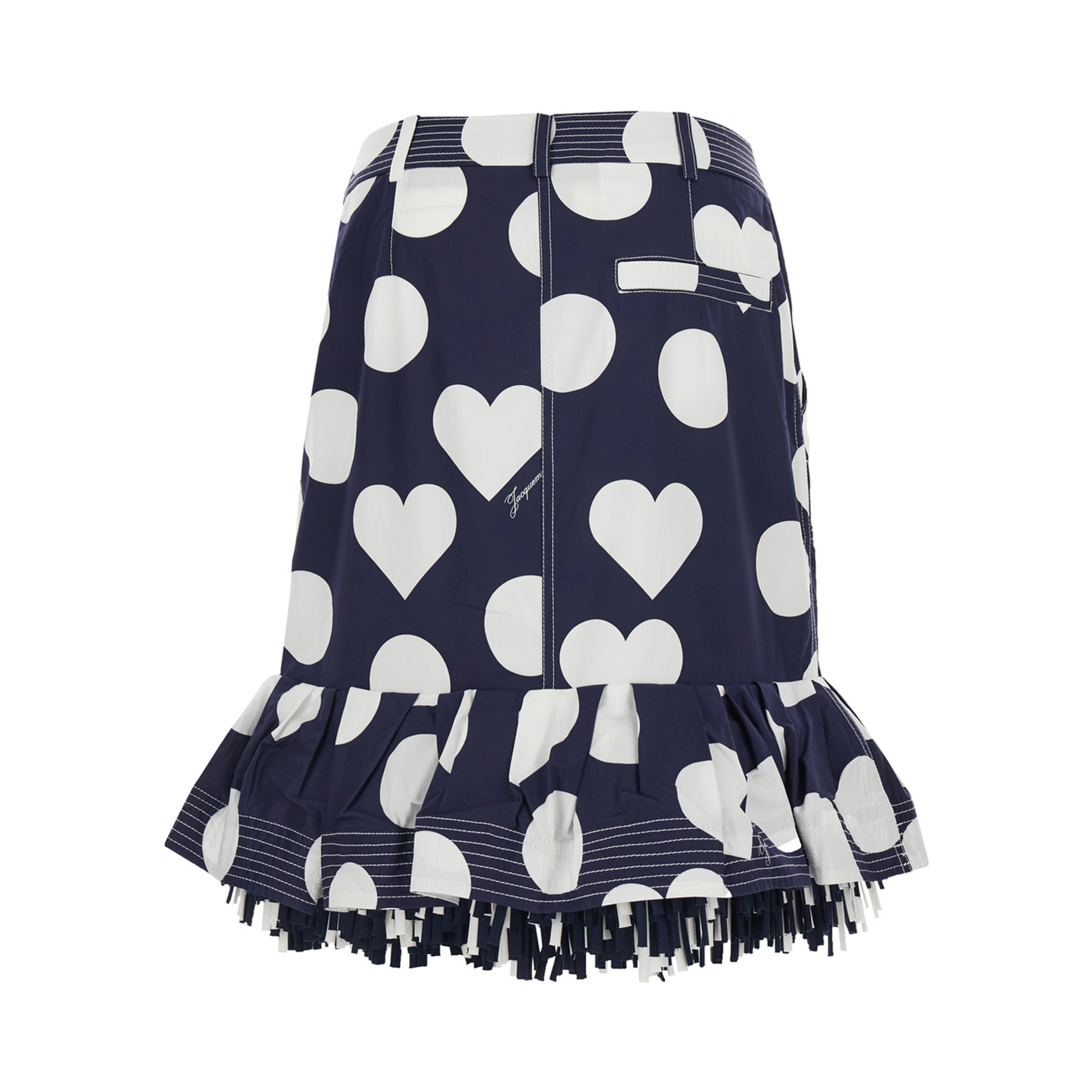 La Jupe Cabana Blue skirt with Hearts Polka Dot Motif and Fringed Hem in Cotton Woman