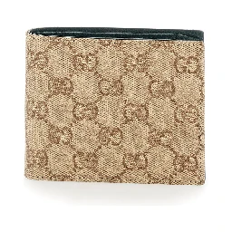 Beige Wallet with logo lettering inside in GG fabric for men
