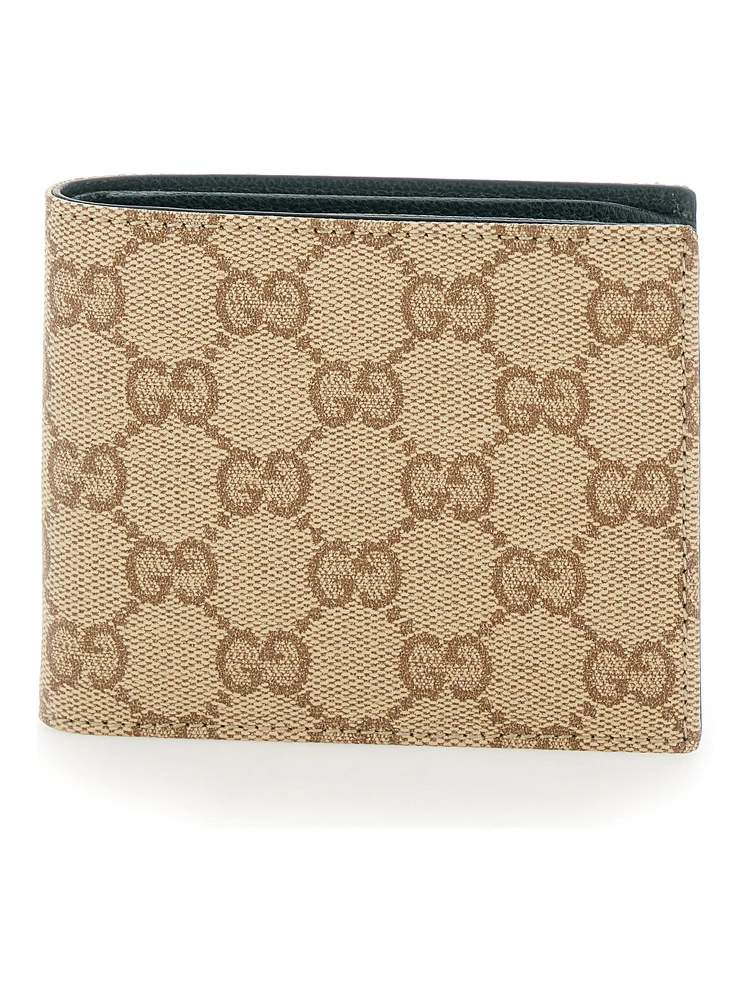 Beige Wallet with logo lettering inside in GG fabric for men