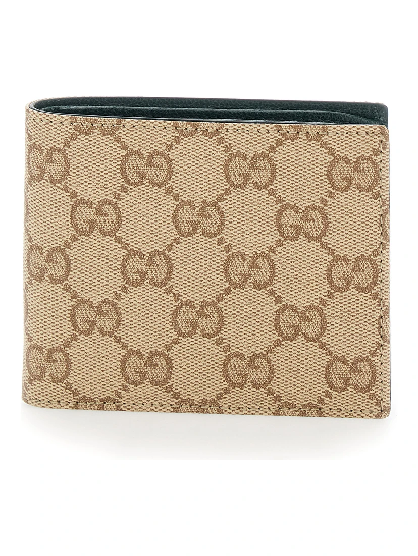 Beige Wallet with logo lettering inside in GG fabric for men