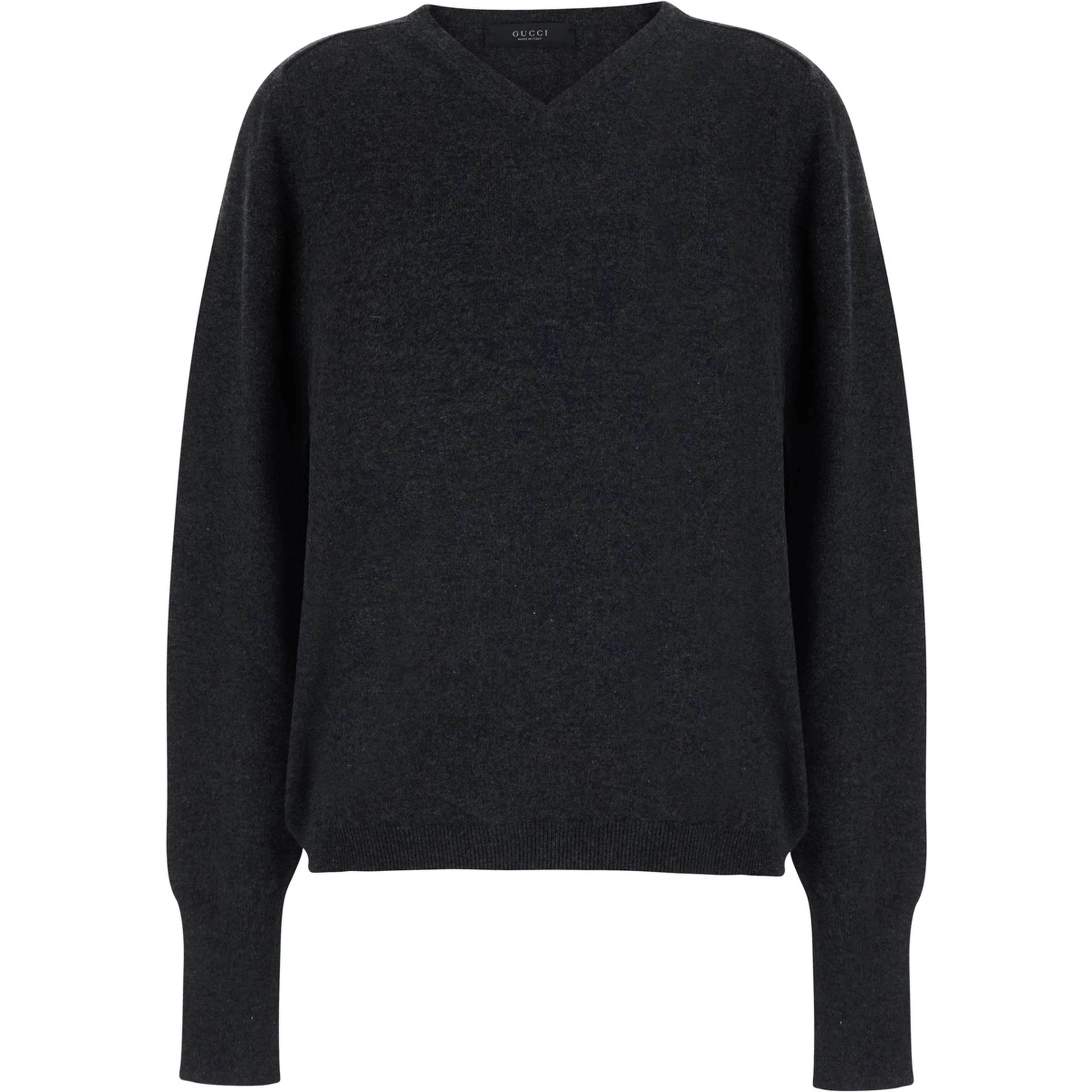 Grey Long Sleeve Sweater with V-Neck in Cashmere Women