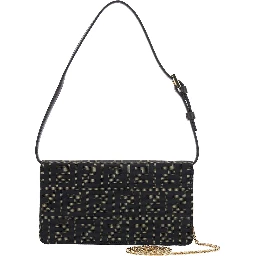 Brown Crossbody bag with leather strap and chain strap in FF canvas for women