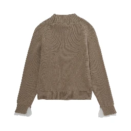 Beige Crewneck Sweater with Ribbed Trims and Logo Plate on the Front in Blend Wool and Cotton Girl