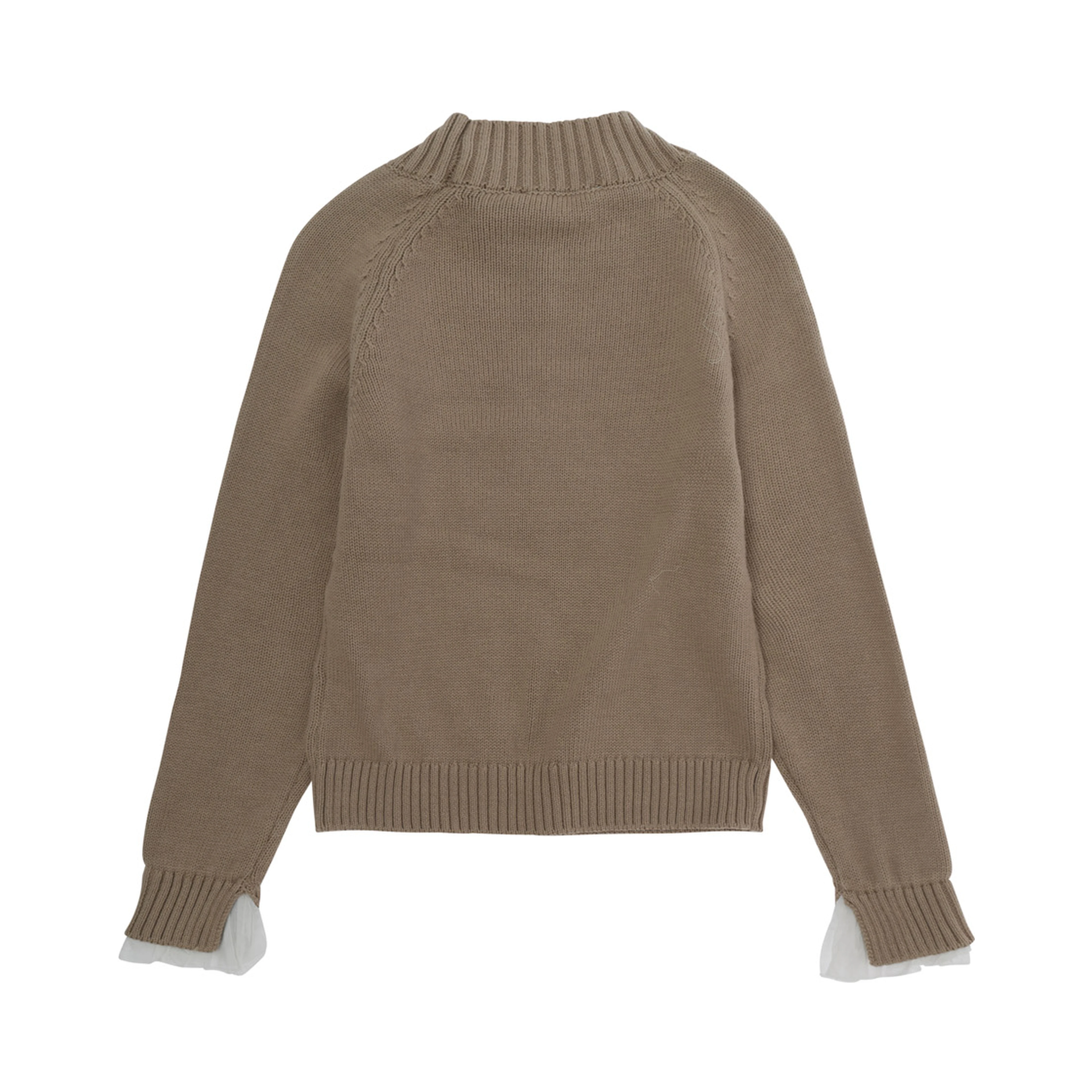 Beige Crewneck Sweater with Ribbed Trims and Logo Plate on the Front in Blend Wool and Cotton Girl