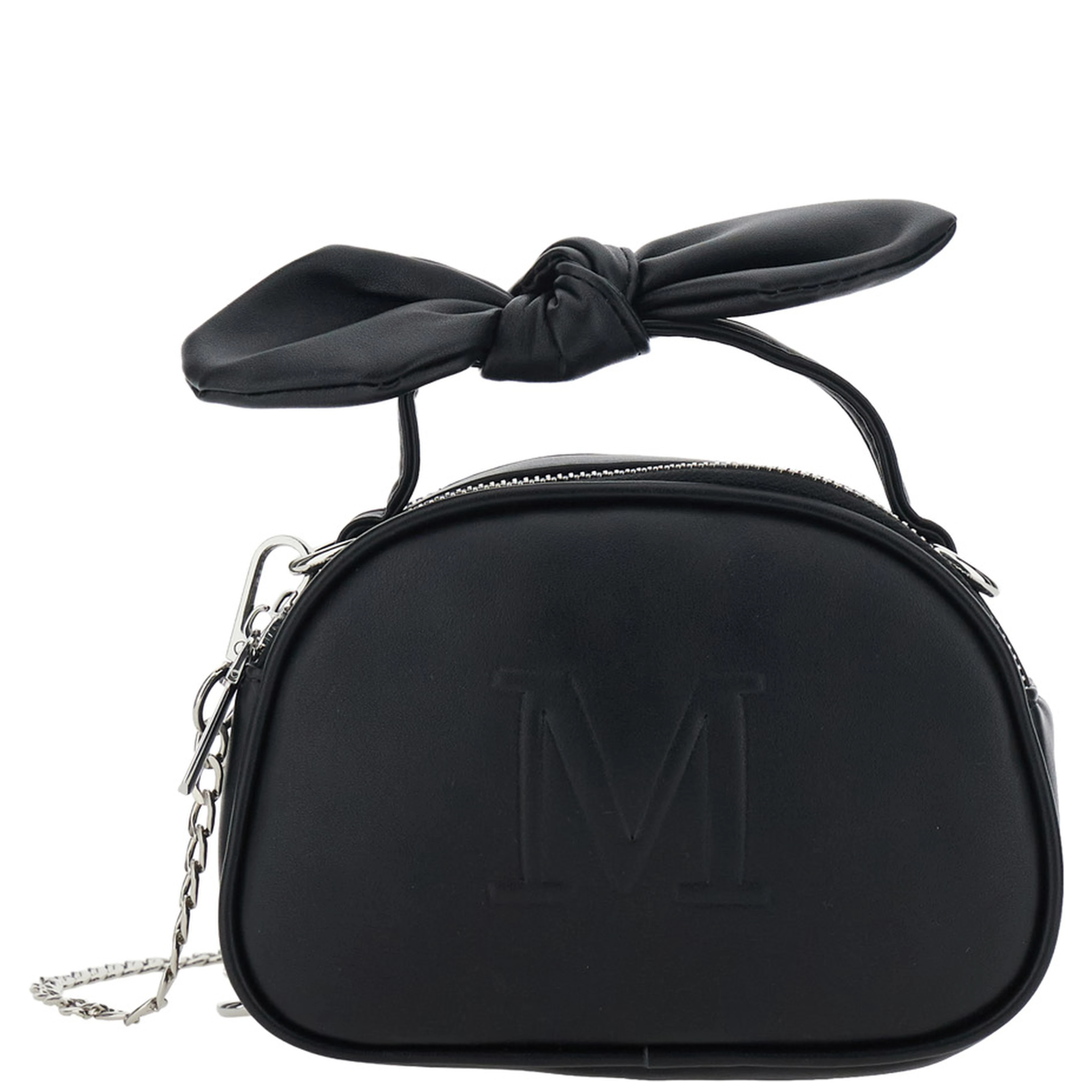 Black Crossbody bag with handle with bow and logo on the front in Ecoleather Girl