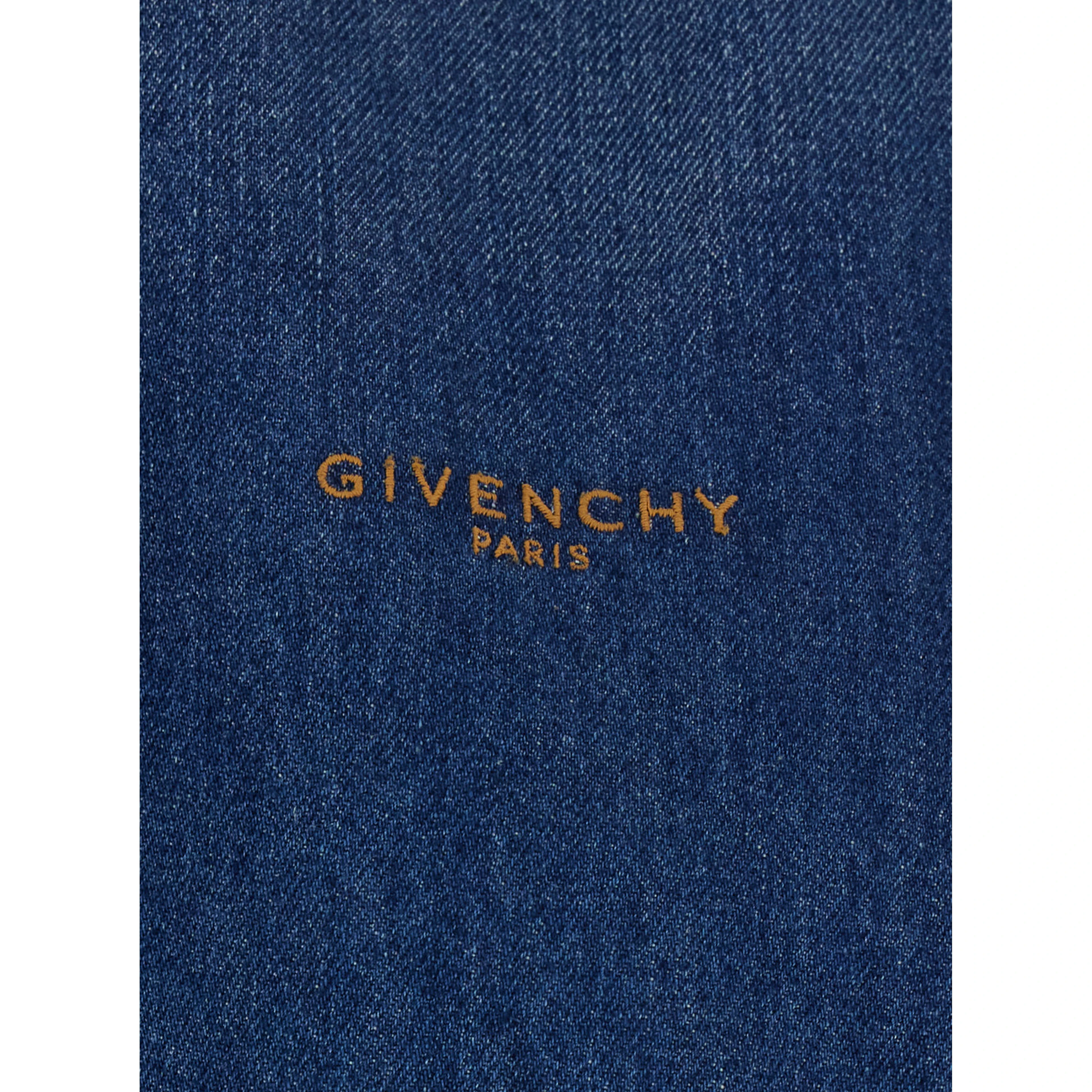 Blue Jacket with classic collar and logo lettering on the front in denim for women