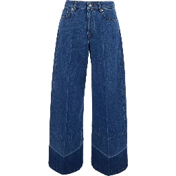 Blue Wide-leg Jeans with Raw Hem in Denim for Women
