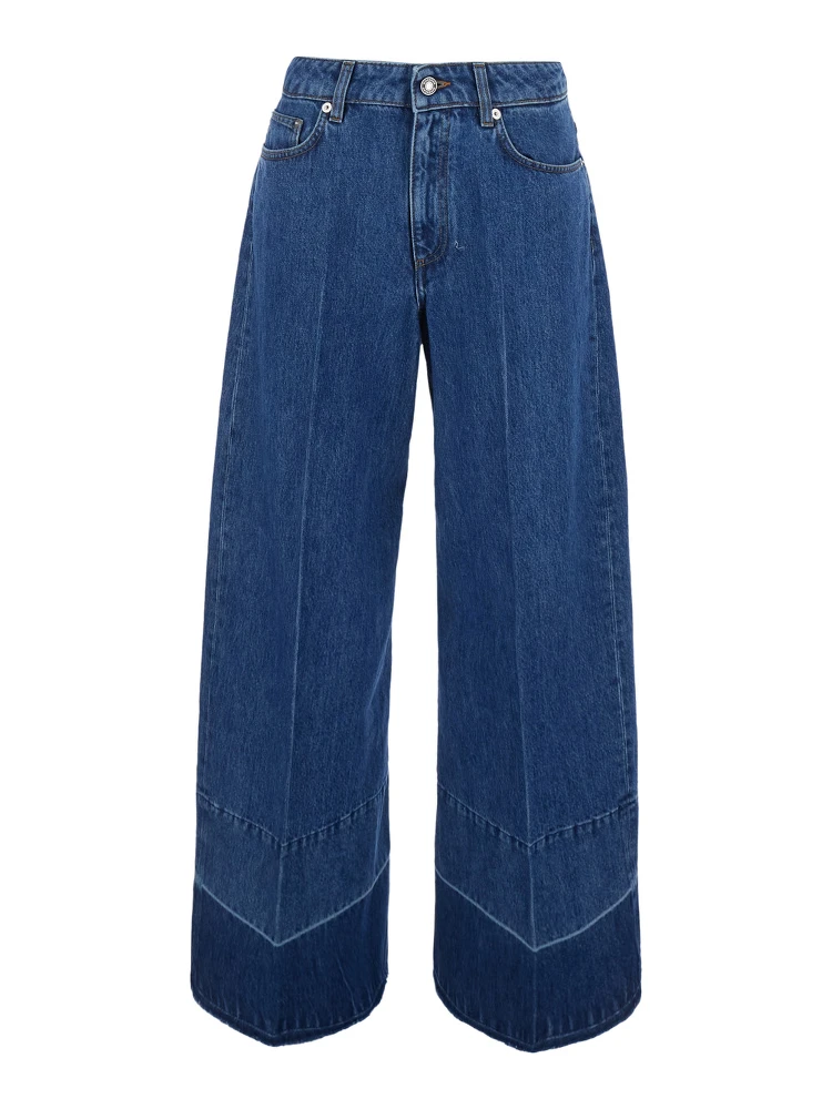 Blue Wide-leg Jeans with Raw Hem in Denim for Women