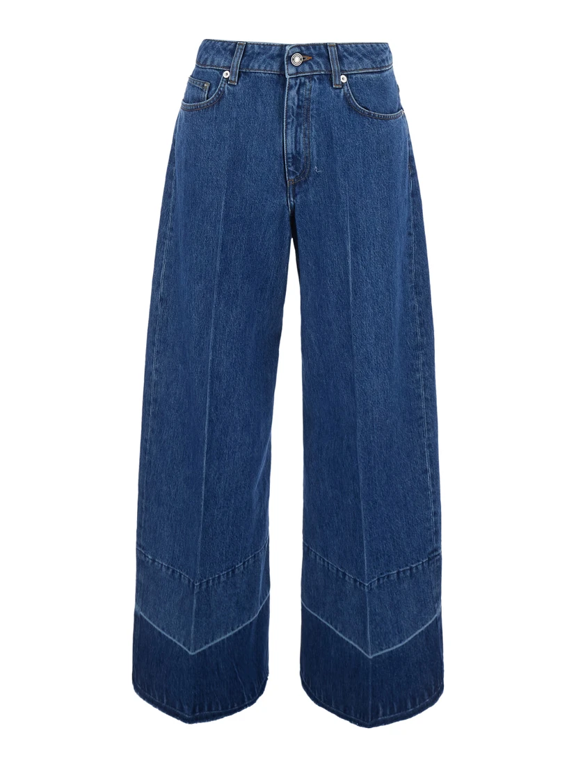 Blue Wide-leg Jeans with Raw Hem in Denim for Women