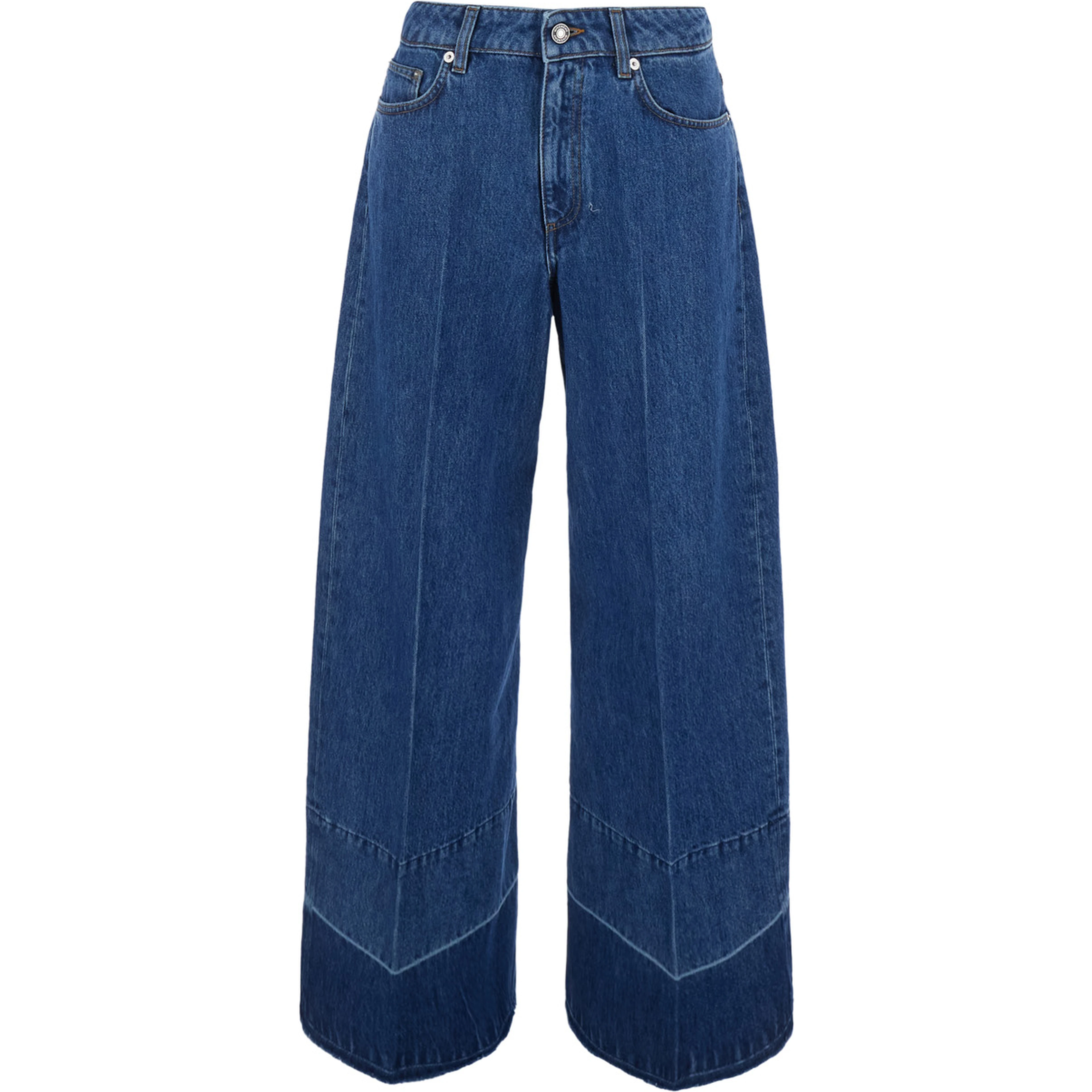 Blue Wide-leg Jeans with Raw Hem in Denim for Women