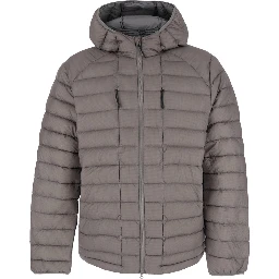 Down jacket with hood and front closure in Tech Fabric Brown Woman