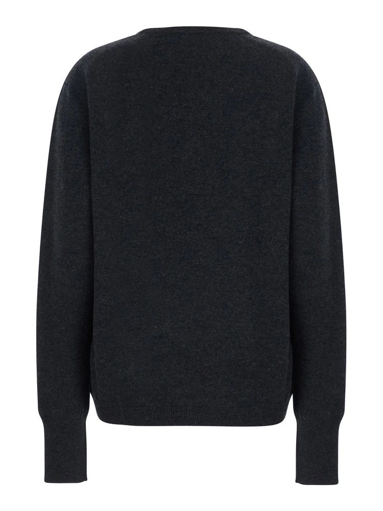 Grey Long Sleeve Sweater with V-Neck in Cashmere Women alternative