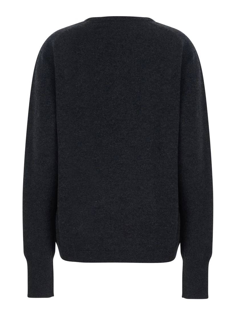 Grey Long Sleeve Sweater with V-Neck in Cashmere Women