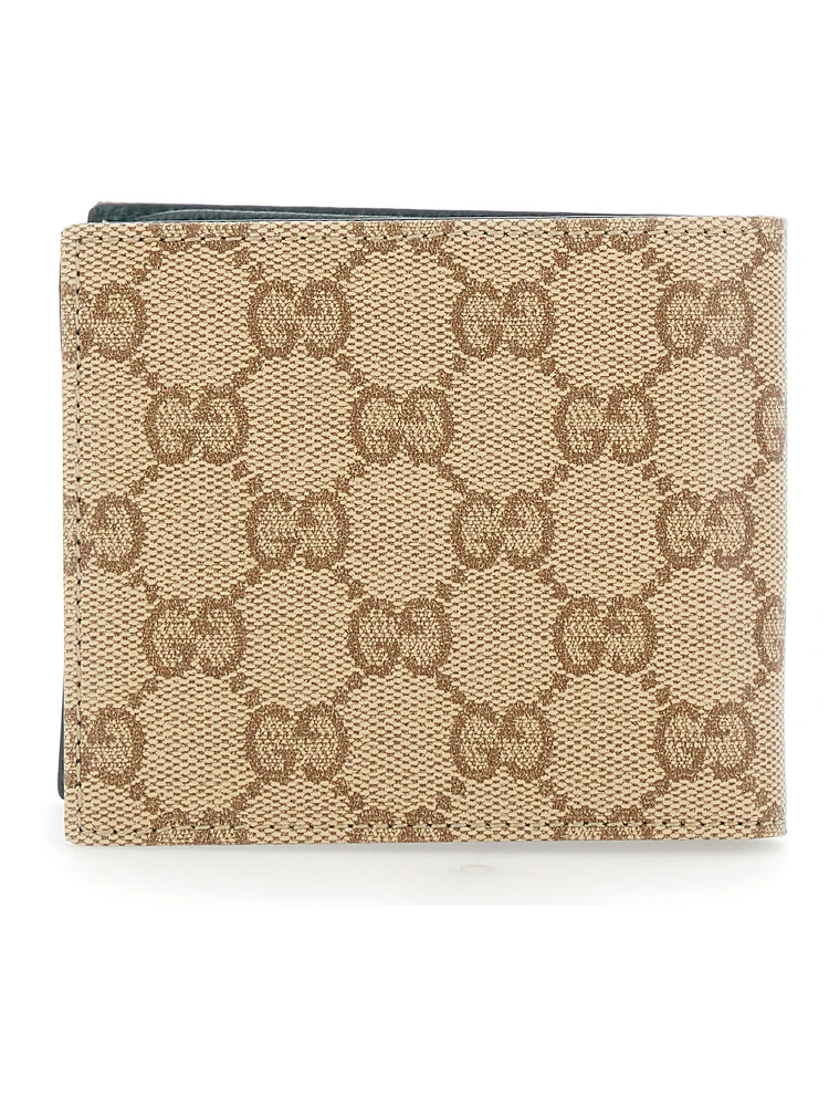 Beige Wallet with logo lettering inside in GG fabric for men alternative