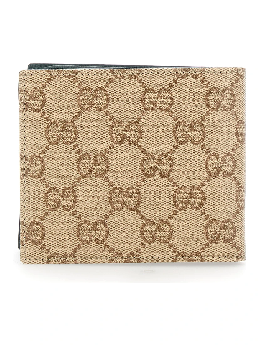 Beige Wallet with logo lettering inside in GG fabric for men