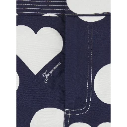 La Jupe Cabana Blue skirt with Hearts Polka Dot Motif and Fringed Hem in Cotton Woman