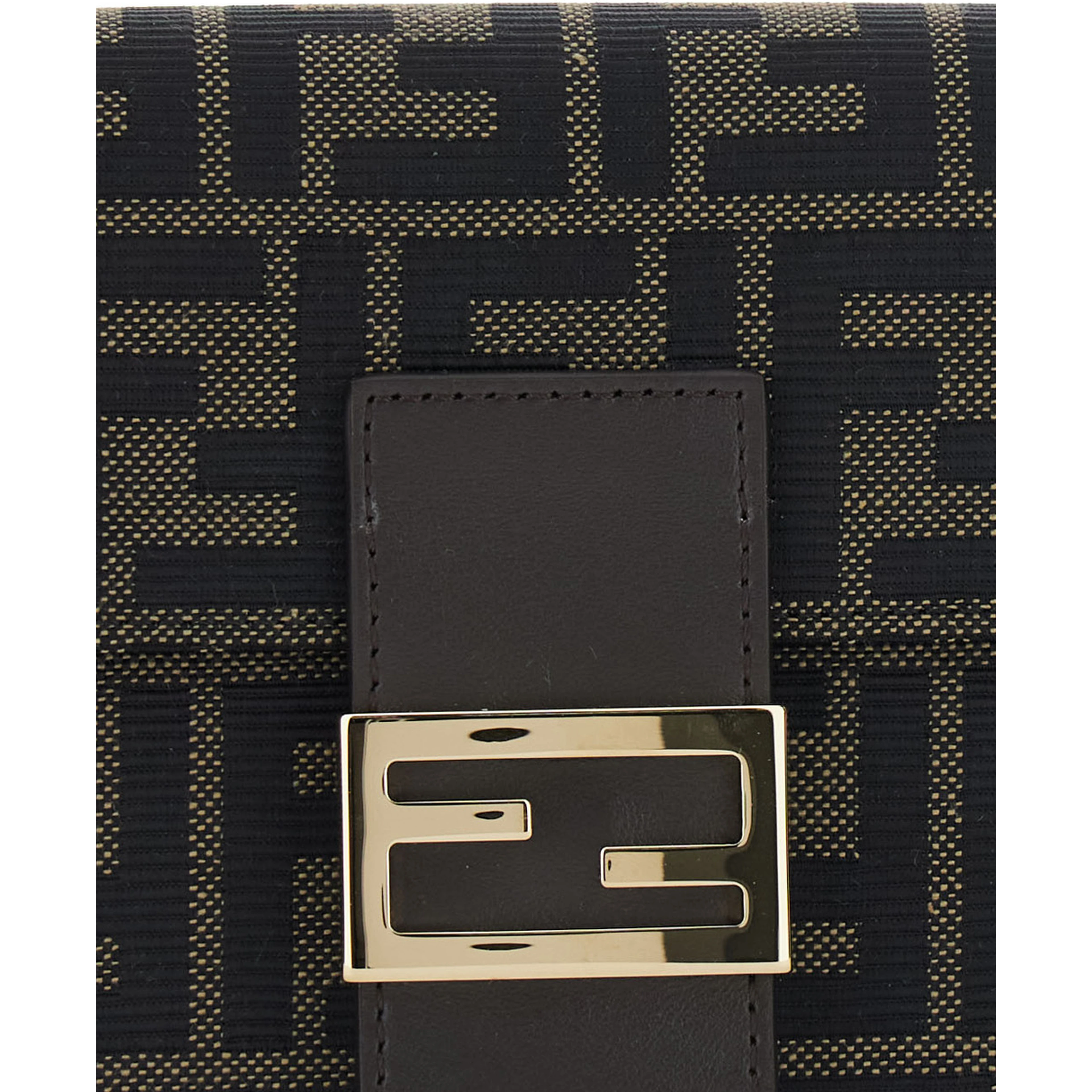 Brown Crossbody bag with leather strap and chain strap in FF canvas for women