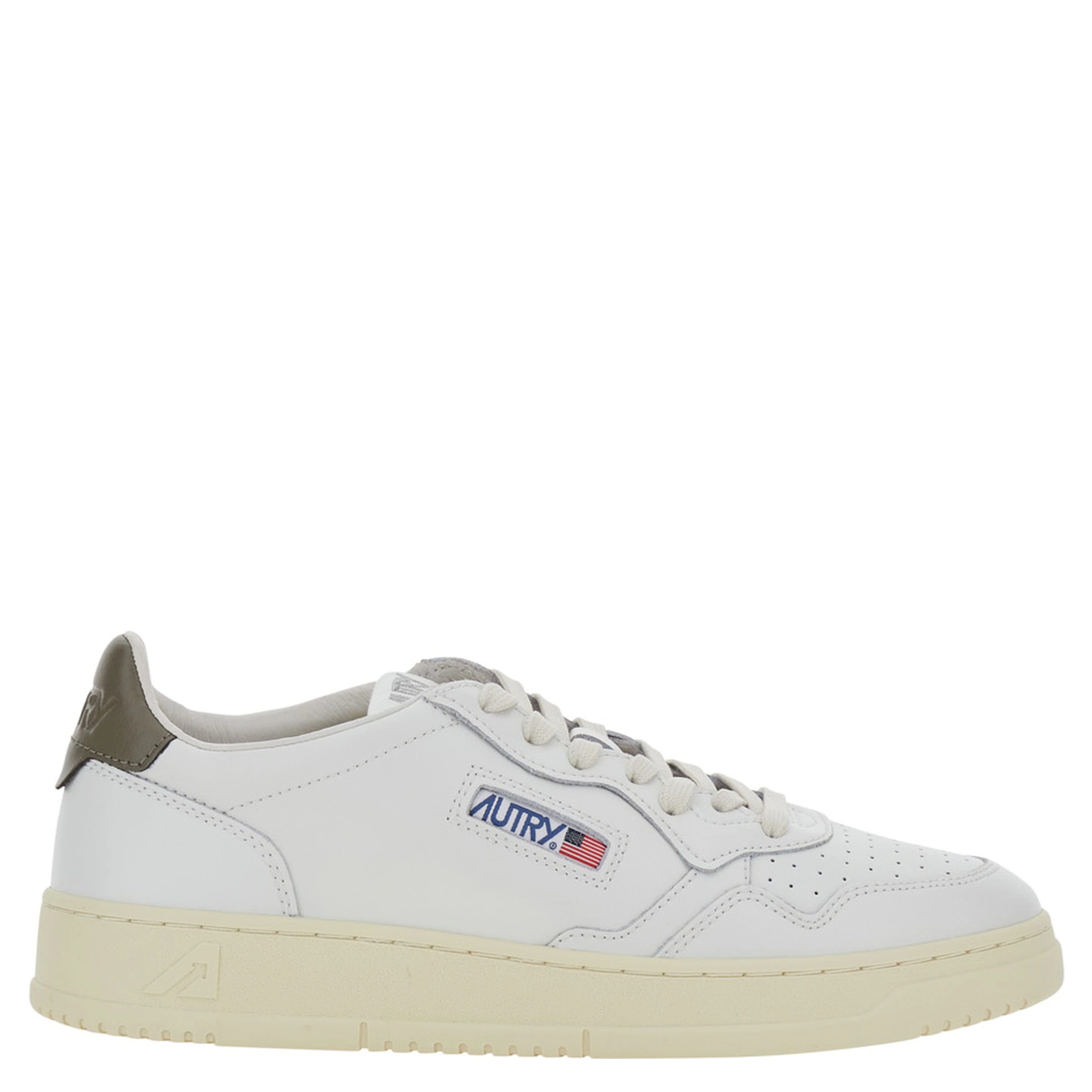 Medalist Low White and Brown Sneakers with Contrast Pull-tab in Leather for Men