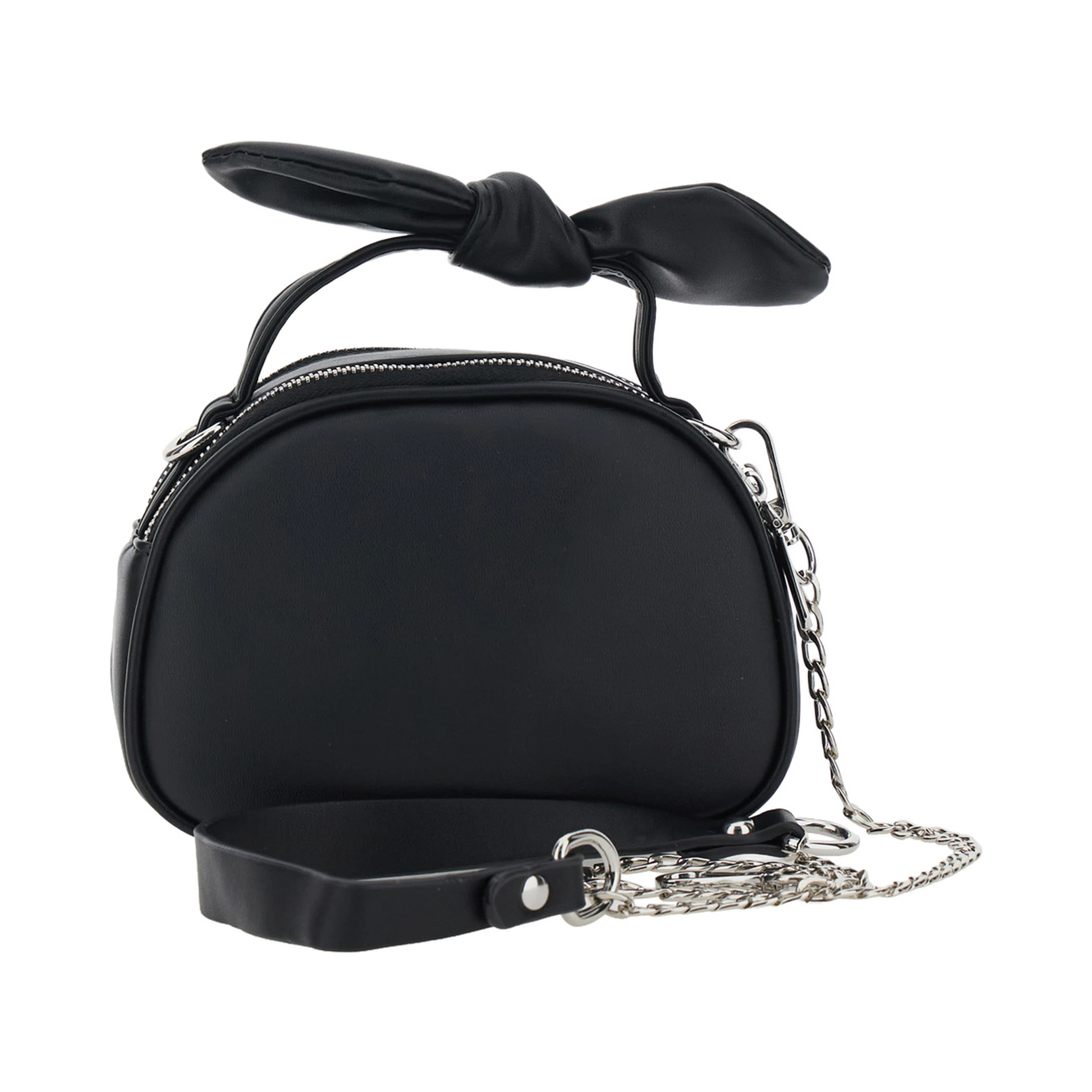 Black Crossbody bag with handle with bow and logo on the front in Ecoleather Girl