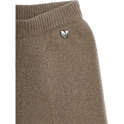 Beige Pants with elasticated waist and logo plaque on the front in Blend wool and cotton Girl