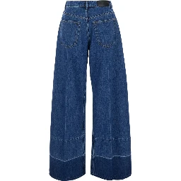 Blue Wide-leg Jeans with Raw Hem in Denim for Women