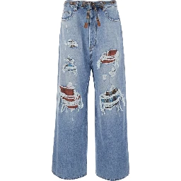 Light Blue Jeans with Ripped Details on the Front and Bow on the Waist in Denim for Men