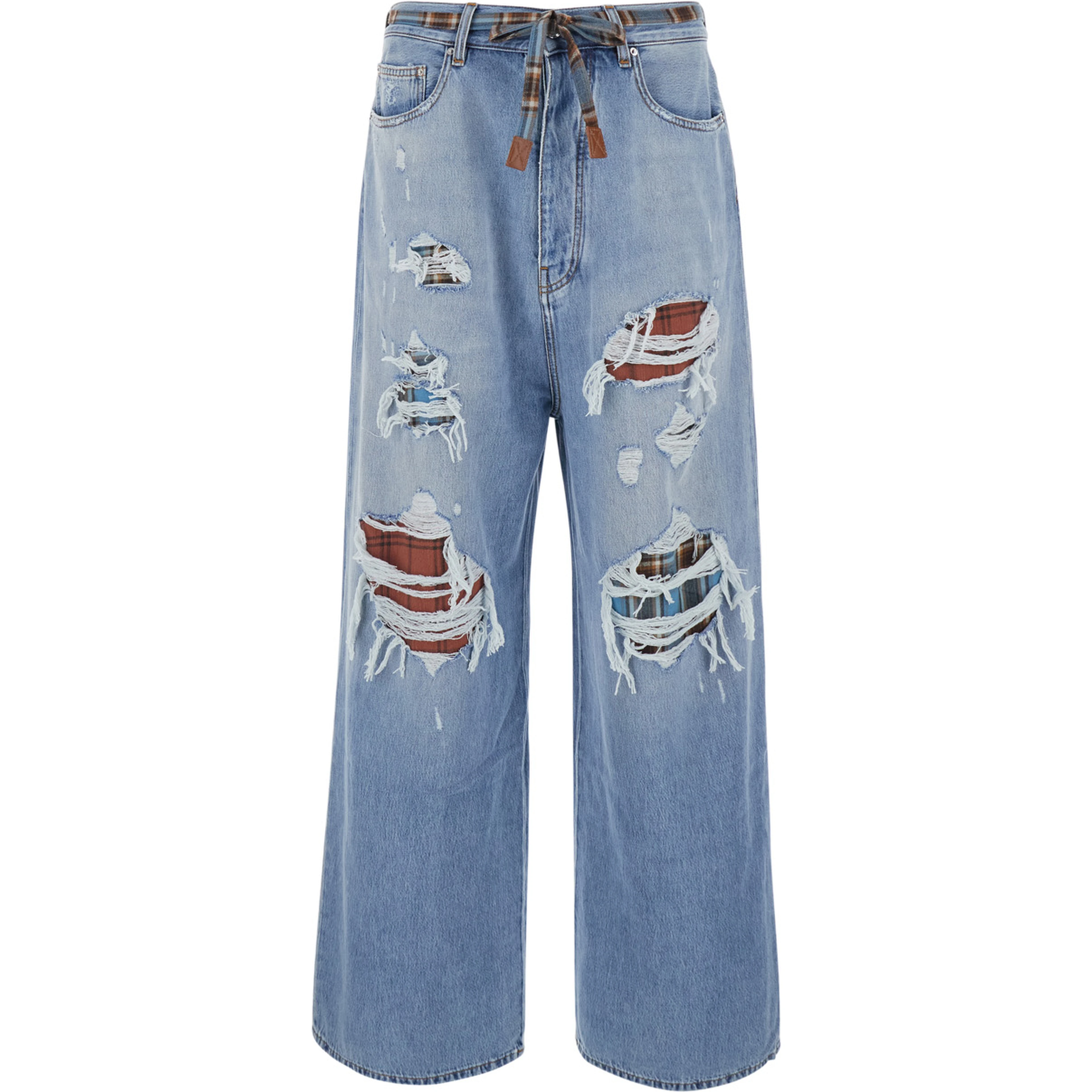 Light Blue Jeans with Ripped Details on the Front and Bow on the Waist in Denim for Men