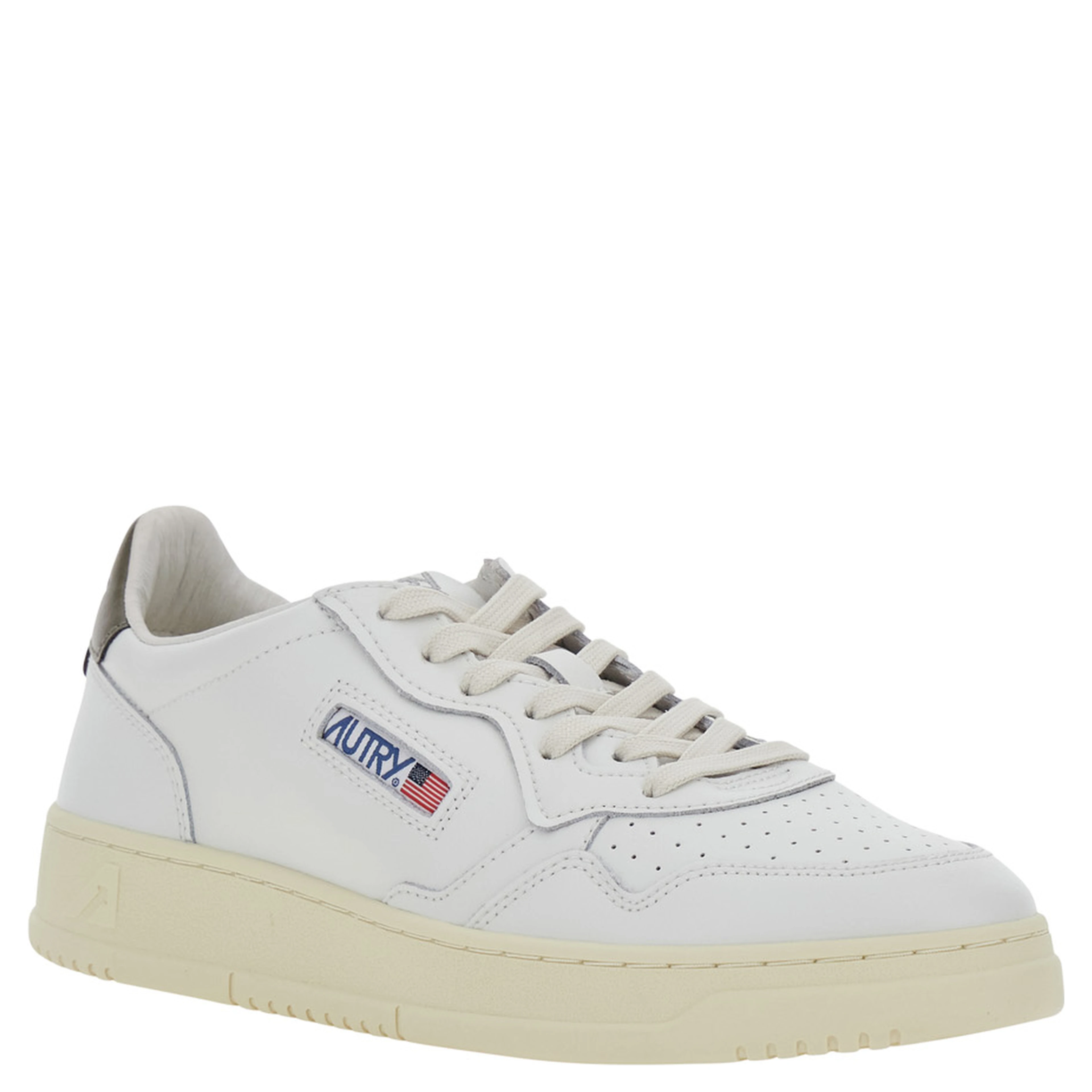Medalist Low White and Brown Sneakers with Contrast Pull-tab in Leather for Men