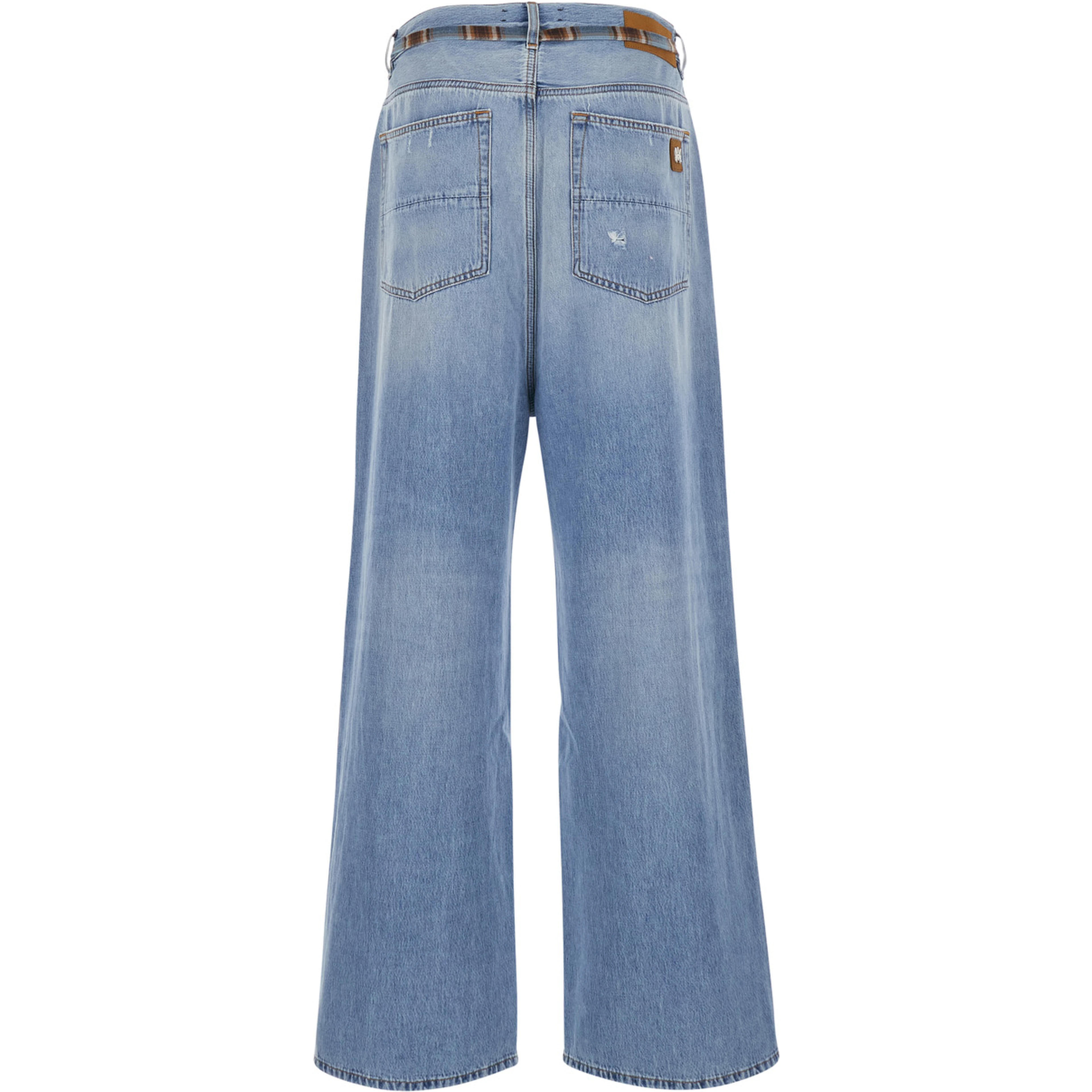 Light Blue Jeans with Ripped Details on the Front and Bow on the Waist in Denim for Men