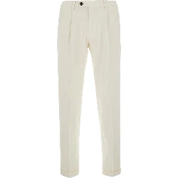 White pants with Logo Patch on the Back and Cuffed Hem in Stretch Cotton for Men
